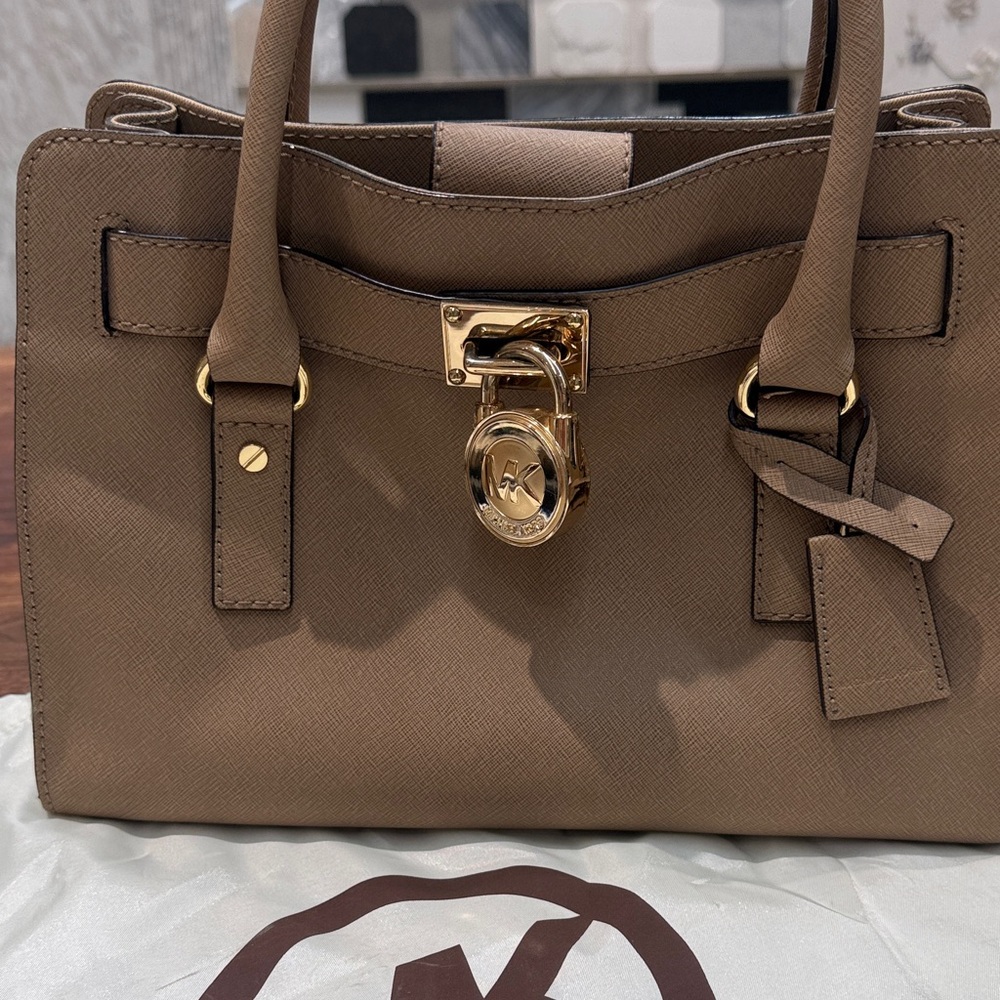 Michael Kors Saffiano Leather Satchel in Taupe - Picture 2 of 14